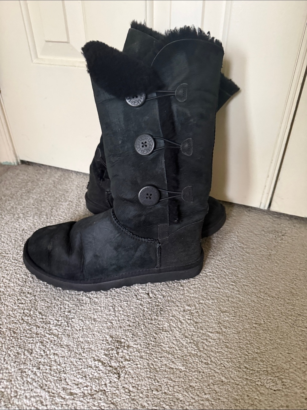 UGG Women's Black Button-Detail Shearling Boots